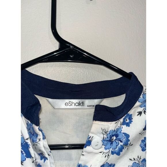 eShakti Blue White Floral Shirt Dress Custom (Small?) ** - Picture 2 of 4